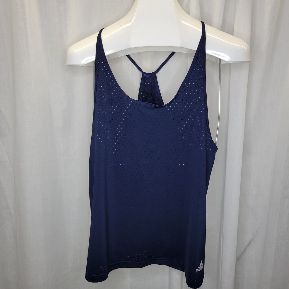 Adidas Navy Racerback Loose Fit Mesh Climalite Tank,  S